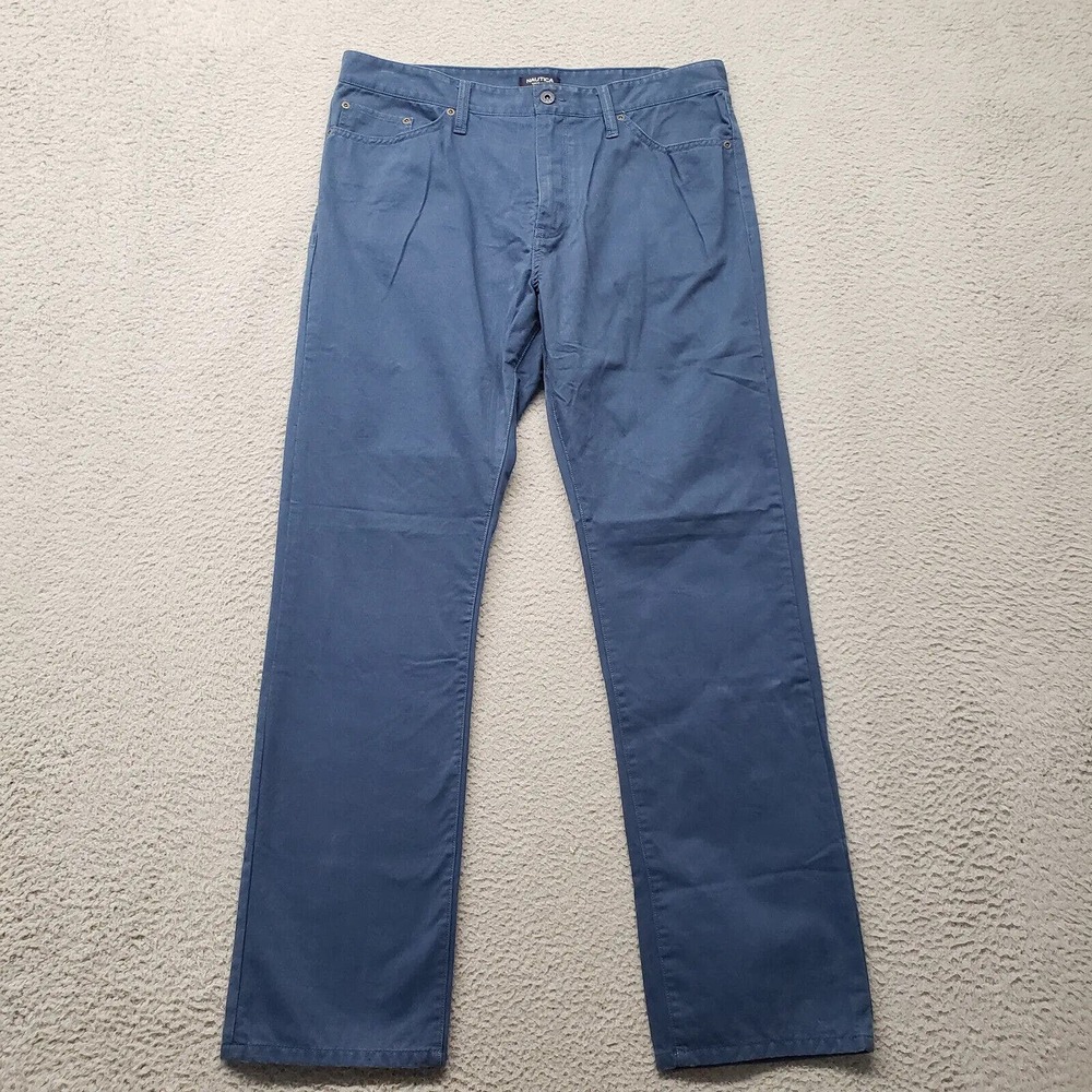 Nautica Pants Mens 34x32 Blue Straight Fit Chino Casual Comfort Classic Preppy